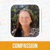 Headshot of Susan Kent smiling with the word "compassion" printed below her