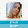 Headshot of DeLena Stortz with the text "integrity" and "honesty" printed beneath her