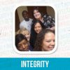 Linda Woolridge in group photo with her team. The word integrity is printed beneath it.