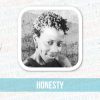 Black and white headshot of Marianne with the text "honesty" beneath