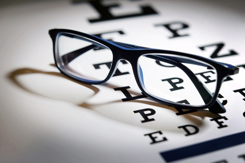 reading glasses and eye chart