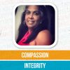 Headshot of Michelle Ramdass with the words "compassion" and "integrity" printed underneath
