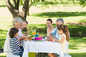 family enjoying picnic